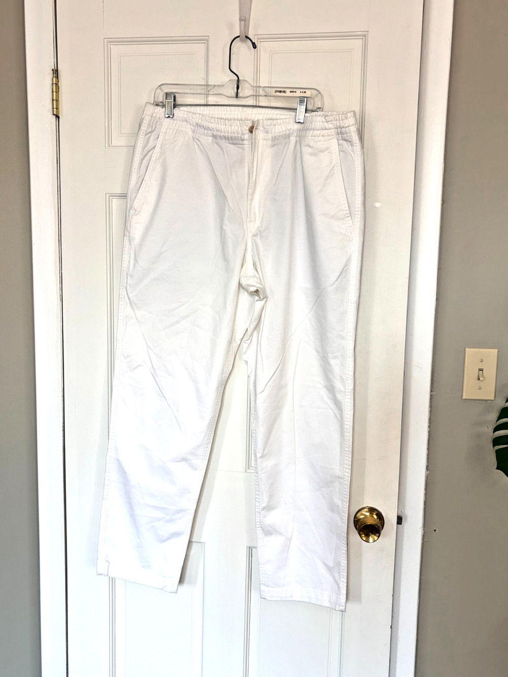 Polo Ralph Lauren White Stretch Classic Fit Pants XL Elastic Waist Navy Pony